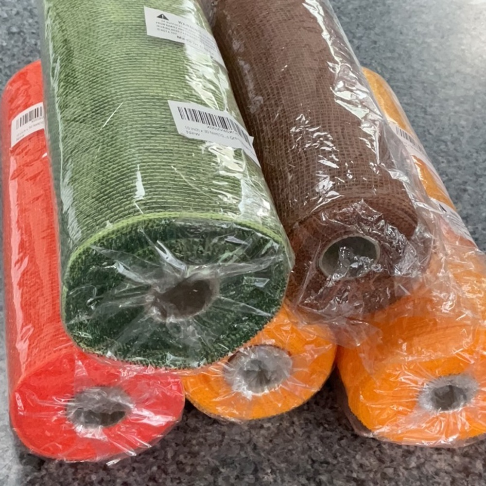 Deco Mesh poly ribbon. 5 rolls each 10” by 30 feet. New.
